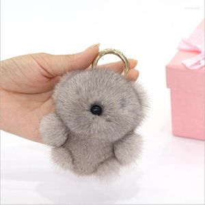 Schlüsselanhänger Echter Bär Schlüsselanhänger Niedlicher Tier-Pompom-Geldbeutel-Accessor Flauschiger Pelz Stilvolles Geschenk 8 Farben Großhandelspreis