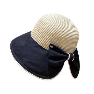 Wide Brim Hats Hat Female French Style Vintage Bow Split Elegant Straw Hat Big Brim Fisherman Hat Seaside Vacation Sun Protection Beach Hat P230327