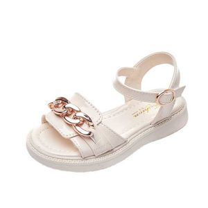 Sandalen Mädchen Sandalen Prinzessin Koreanische 2022 Sommer Neue Mädchen Kinder Mode Metall Kette Schnalle Kinder Vielseitig Beige Klassische Kleid Schuhe Z0225