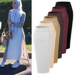 Skirts Spring Pencil Long Skirt Women Cotton 6 Colors Fall Elastic Maxi Middle East High Waist Muslim Islamic Bodycon Turkish