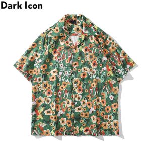Men's Casual Shirts Dark Full Printing Green Hawaiian Shirt Men Women Summer Thin Material Vintage Street Men's Shirt Z0224