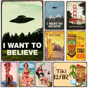 UFO art painting I Want To Believe Tin Signs Metal Plate Garage Wall Pub Restaurant Home Art Decor Vintage Iron Poster personalized decoration Size 30X20cm w02