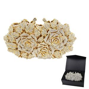 Evening Bags Gold Silver Rose Flower Holiday Party Clutch Purse Crystal Stylish Day Clutches Prom Ladies Handbag SC427 230225
