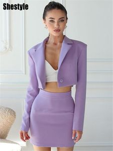 Two Piece Dress Shestyle Autumn Suits Lapel Slim Cardigans Single Button Crop Tops Blazer Jacket Casual Straight Skirts Office Lady 2 230224