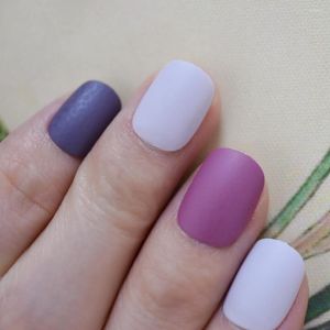 False Nails Short Matte Nail Tips Mixed Purple Pink Frosted Artificial Press On Fake Salon Full Cover