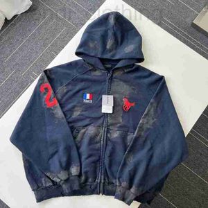 Men's Hoodies & Sweatshirts designer Snowstorm Show Mud Paris Band Damaged Detail Zip Hoodie Loose Coat PWMU