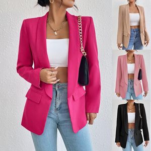 LuckBN Sonbahar Kış 2023 Gül Kırmızı Moda Takım Elbise Ceket Yaka Uzun Kollu Hırka Kadın Katı Slim Fit Blazer Kadın