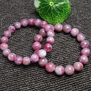 Strand 8-12mm Natural Round Pink Tourmaline Beads Armband For Women Girl Gift Trinket Jewelry Pärlagtillbehör