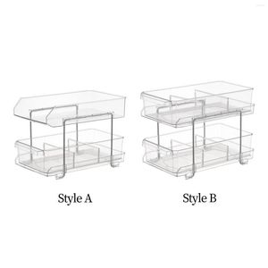 Förvaringslådor Rensa bordsmakeup arrangör Tray Rack Akryl 2 lager kryddor arrangör för sovrumskontor bänkskåp skåp