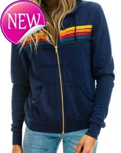 Damen-Kapuzenpullover, Sweatshirts, Damenmode, Kapuzenpullover, übergroß, Regenbogenstreifen, langärmelig, Sweatshirt, Reißverschlusstasche, Mantel, Jacke, Frühling, lässig, V9