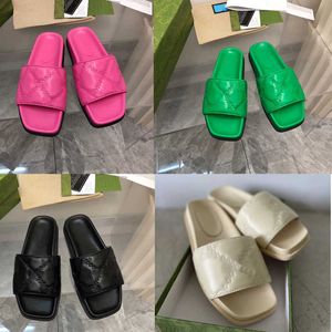 2023 Summer Women Platform Slide Designer Quilting Sandals Real Leather Luxury Flat Slippers Rubber Bottoms gruesos Flip Flops Beach Shoes NO435