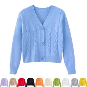 Kvinnors stickor Tees Cardigan tröja 11 färger Autumn Spring Korean Fashion Style Sticked V Neck Solid for Women Casual Office Lady Loose 230225