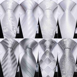 Neck Ties Dibangue Designer White Grey Sliver Мужские галстуки Hanky ​​Mufflinks устанавливают шелковые галстуки для мужчин свадебные вечеринки мужская галстука J230225