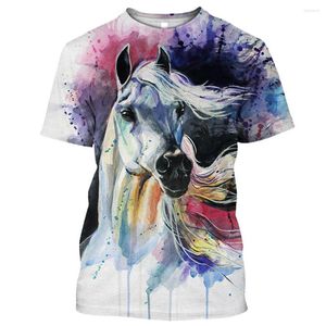 Herr t-skjortor 2023 casual herrkläder punk streetwear mode hästtryck t-shirt 3d o nack överdimensionerad kort ärmskjorta 6xl