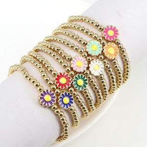 Länkarmband kedja 2023 färgglada tusensköna blommor guld pärlstav armband charm uttalande för kvinnor korea sommarstrand smycken