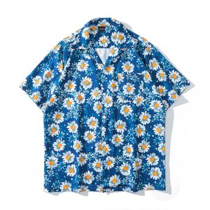 Camisas casuais masculinas margaridas escuras camisas de praia estamadas full mulnes material fino material de verão camisas havaianas Man Blusa Z0224