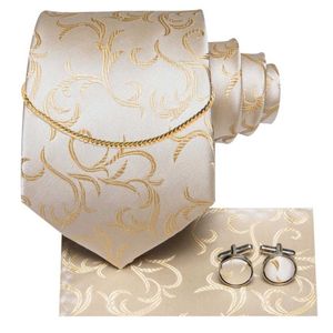 Krawatten HiTie 85 cm Herrenkrawatte Beige Weiß Floral 100 Seide Handky Manschettenknöpfe Set Krawatten für Männer Luxus Hochzeit Hohe Qualität