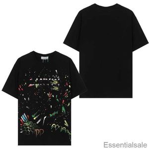 Mulheres homens lanvins camisetas de verão de manga curta camisetas de tinta-jato pintado à mão Designer redondo de algodão de algodão casual Padrão de graffiti 7O6L