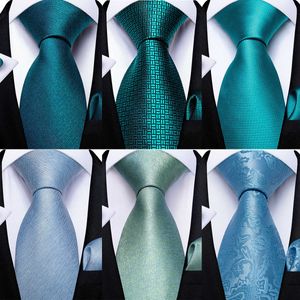Шея галстуки Dibangue Mens Seartie Teal Green Blue Solid Design Silk Wedding Tie для мужчин Hanky ​​Mufflinks Set Set Fashion Bussiness Party J230225