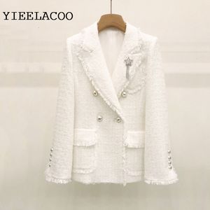 Kurtki dla kobiet biały tweed płaszcz podwójnie piersi jesienna zima kurtka mała zapach jasny drut pleciony panie 230225