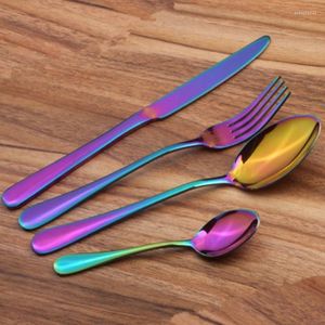 Servis uppsättningar 4st Golden Table Seary Fork Knife Teskoon Wedding Cotary Set Colorful Rostless Steel Elegant