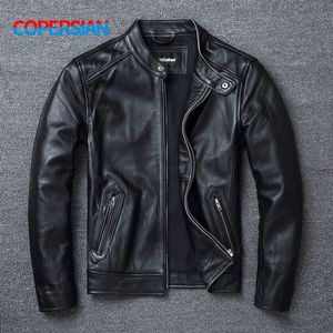 Men's Jackets Top Layer Cowhide Slim Fit Stand Collar Motorcycle Suit Men's Leather Jacket Soft Cowhide Large Size Jacket Fashion 230225