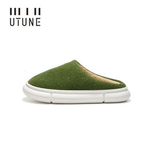 UTUNE Winter Felt Slippers Women Indoor Men Home Warm EVA Soft Platform Shoes Furry Slides Pantuflas De Mujer Mules Green 230224 GAI GAI GAI