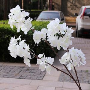 Decorative Flowers White Color Artificial Cherry Blossom Three Fork Fake Branches For Wedding Arch Bridge Decoration Ceiling Background Wall
