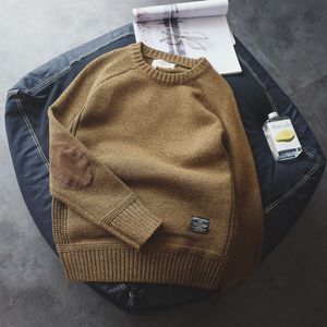 Men's T-Shirts Pullover Mens College Style Patch Color Contrast and Thickened Round Neck Sweater Male Fashion Thick Wool Sweater Knitwear 230225