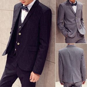 Herrdräkter S senaste stripe mens 3 stycken mode skräddarsydda affärsmakar bröllop groomsmen outfit (jacka pant väst slips)