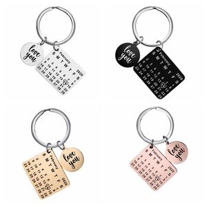 Nyckelringar Round Heart Square Pendant Kalender Keychain Key Ring Holder Valentine Day Gift