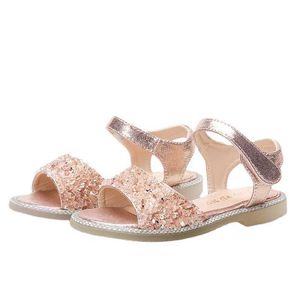 Sandálias Princes Kids Sapatos de couro para meninas Glitter Sandal Dress Banquet Party Children Sapato de salto plano para crianças sandálias de meninas