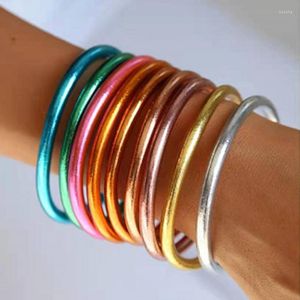 Armreif-Ankunfts-Silikon-Armband-Set für Damen, Allwetter-Stapel-Silikon-Kunststoff-Glitzer-Gelee-Buddha-Licht-Armband