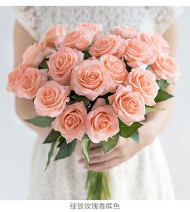 Dekoratif çiçekler 1pc güller yapay düğün buket ipek sahte çiçek partisi ev sonbahar dekor sevgililer gün kız arkadaş hediyesi