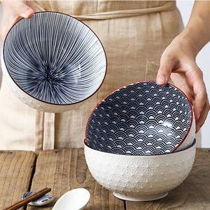 Dinnerware Sets Nordic Style 6Inch Tableware Bowls Ceramic Home Hand Painted Instant Noodle Soup Restaurant Simple Creative Embossed Ramen Bowl 230224