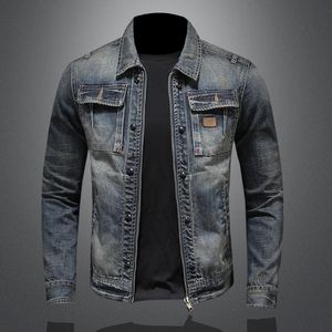 Мужские куртки джинсовая куртка мужчина весенняя осень стиль личности джинсовая куртка Man Lapel Zipper Poat 230225