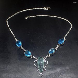 Hänghalsband Hermosa smycken attraktiv design glänsande bluetopaz silver färg kvinnliga damer gåvor halsband kedja 44 cm 20233476