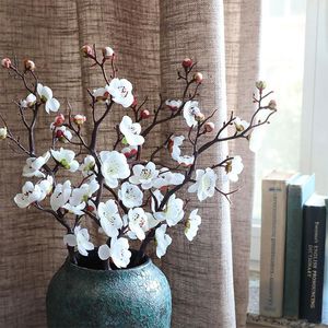 Flores decorativas grinaldas elegantes cereja vermelha flor de seda chinês estilo pequeno inverno plum planta artificial planta decoração de casa