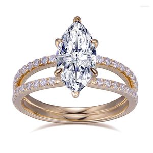 Küme Yüzükleri Özel Tasarım 14K Altın 6x12 Marquise Moissanite Ring Nişan Takı