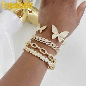 Link Chain CZ Heart Bracelets Bangles AAA Cz Heart Link Bangles For Women Female Fashion Bracelet Jewelry 56-56mm New G230222