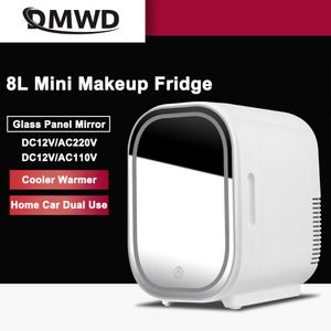 8L mini makeup kylskåp bärbart kosmetiskt kylskåp kompakt glaspanel led lätt svalare varmare frys för hemmabil dubbel användning R230225