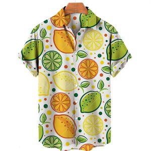 Mäns avslappnade skjortor Summer 3D Fruit Print Style 2023 Short Sleeve Hawaiian Boy Overized Holiday Seaside Travel Top XS5XL 230224