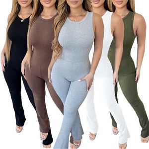 Designer Casual Women Jumpsuits Summer Rompers Sexig ärmlös hög midja bodysuit XS-XL