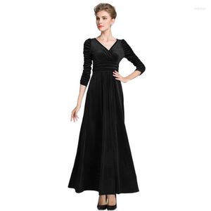 Casual Dresses Women Long Velvet Dress 2023 Autumn Winter V-neck Sleeve Fashion Elegant Ankle-Length Celebrity Graduation Dinner