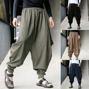 メンズパンツHouzhou Vintage Bloomers Men's Cotton Linen Bagy Black Black Black Male Khaki Harem Pants for Men Hippie Hip Hop 5Xl Breseable Z0225