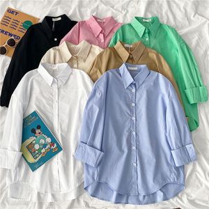 Blusas femininas camisas mulheres blusas escritório tops rosa botão azul branco acima camisa de manga longa camisa feminina de moda coreana mujer 230225