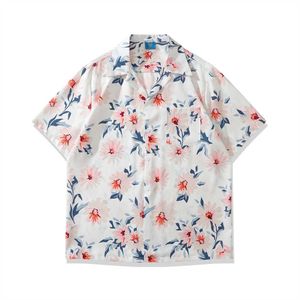 Mäns casual skjortor mörka blommor full tryck hawaiian skjortor män kvinnor sommar vintage street man blus z0224