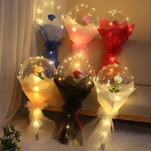 Bal￵es leves de LED ficam com Rose Birthday Novelty Ilumina￧￣o Partes de Decora￧￣o de Casamento Partys LEDs Bobo Bal￣o Stands Anniversarys Uurastar