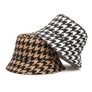 Wide Brim Hats 2022 Fashion Houndstooth Plaid Bucket Hats For Women Men Cotton Fisherman Sun Protection Summer Hats Hip Hop Street Cap G230224