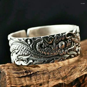 Bangle Retro Creative Design Silver Color Double Dragon, окружающий открытый браслет мужской доминирующий уличный рок -вечеринка подарки